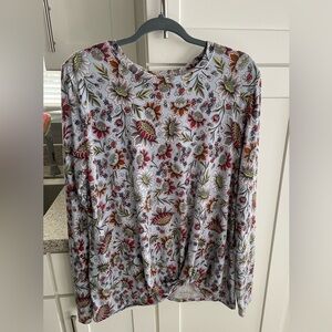 LOFT Multicolor Floral top with crossover hem details